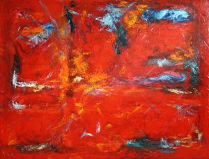 Abstract painting in red called Firing on all Cylinders by Banx 1200x900mm MC6181 SOLD