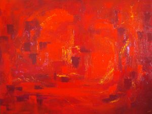 Abstract painting in red called Flame Tree by Banx 1200x900mm MC5966 SOLD