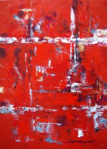 Abstract painting in red called Fusion 1 by Banx 1000x1400mm MC6038 SOLD