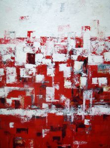 Abstract painting in White and red called Fusion 2 by Banx 1000x1400mm MC6038 SOLD