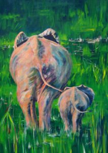 Painting of two elephants from behind called Girl's Day Out by Banx 740 x 1080mm MC5660 SOLD