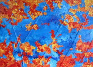 Abstract painting in orange and blue called Great Moments by Banx 1400 x 1000mm MC5688 SOLD