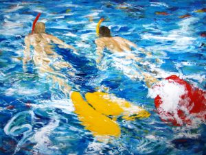 Painting of two people snorkling called Halcyon Days by Banx 1200x900mm MC5947 SOLD