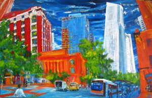 Surreal painting of Brisbane called Memory Lane by Banx 1400 x 900mm MC5681 SOLD