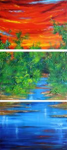 Abstract painting of coastal ladscape called Port Douglas - triptych by Banx 3@550x400mm MC6045 SOLD