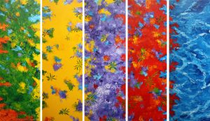 Abstract polyptych painting multi coloured called Queensland - polyptych by Banx 5@400x1200 MC6077 SOLD