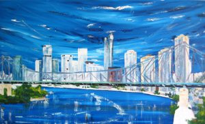 Painting of Brisbane and Story Bridge called River Blues by Banx 1500 x 900mm MC5694 SOLD
