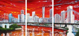 Pauinting of Brisbanme and Story Bridge called River View - triptich by Banx 3@ 750 x 1000mm MC5666 SOLD