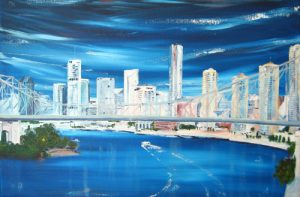 Painting of Brisbane and Story Bridge called Rivercity 2 by Banx 750 x 600mm MC5627 SOLD