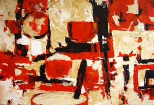 Abstract painting in Ochre, red and black called Rush Hour by Banx 1800x1200mm MC5976 SOLD