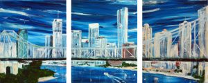 Painting of Brisbane and The Story Bridge called Skyline - triptych by Banx 3@ 600 x 750mm MC5622 SOLD