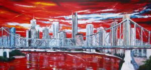 Painting of Brisbane and Story Bridge called Sleepless in Brisbane by Banx 2200 x 1000mm MC5756 SOLD
