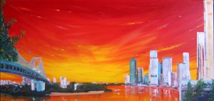 Painting of Brisbane City and the Story Bridge called The Full Story by Banx 2200 x 1000mm MC5568 SOLD