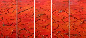 Painting of cracked earth called The Hot Gold Hush of Noon - polyptich by Banx 5@ 475 x 1100mm MC5505 SOLD