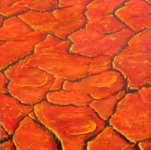 Painting of orange cracked earth called Thirst by Banx 1070 x 1070mm MC5247 SOLD