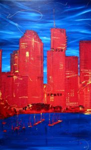 Abstract painting of Brisbane City Upwardly mobile by Banx 1200 x 2000mm MC5566 SOLD