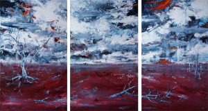 Abstract triptych painting of outback landscaqpe called Wild Land by Banx 3@600x1000mm MC6079 SOLD